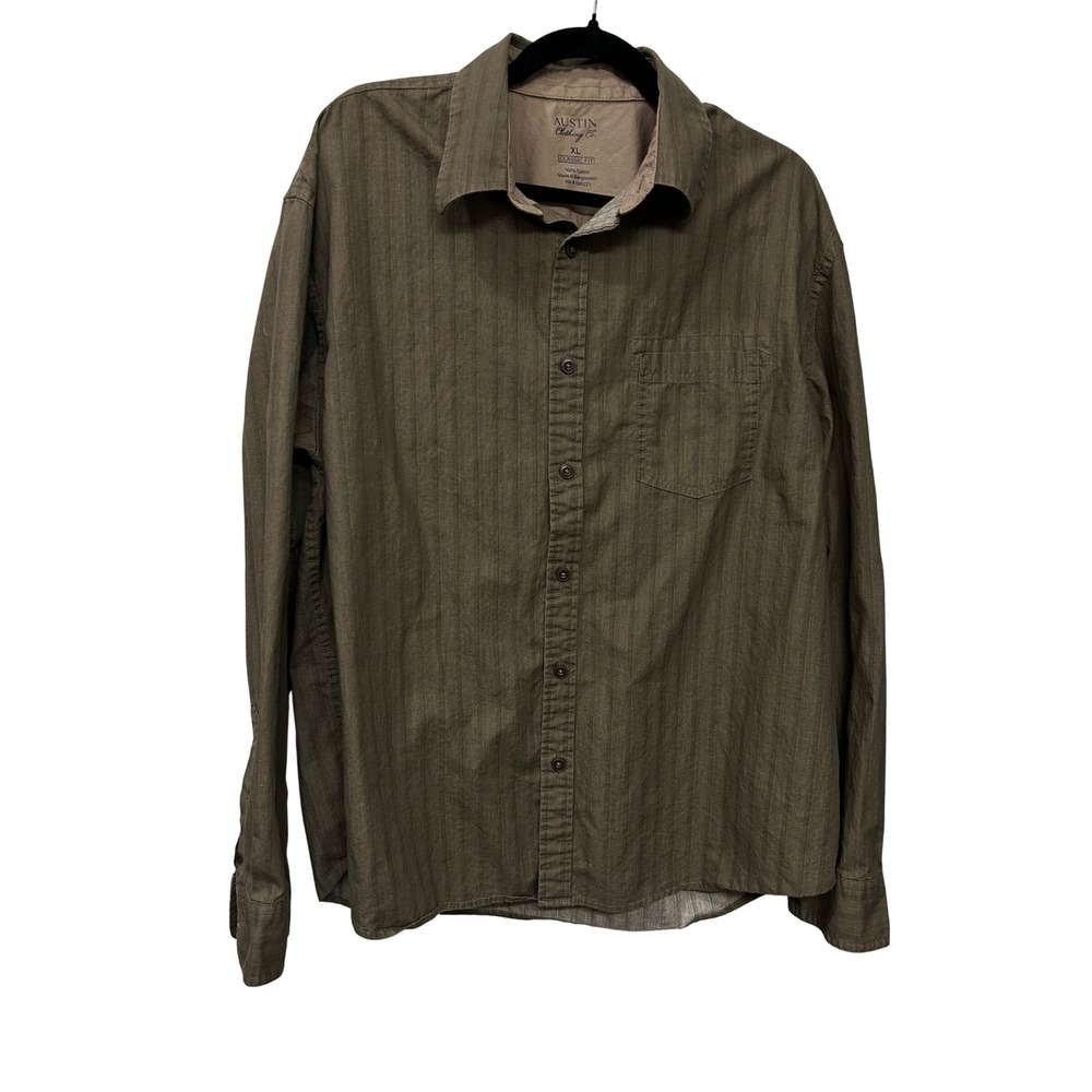 Austin Clothing Co Mens XL Classic Fit Cotton Long Sleeve Striped Shirt Olive